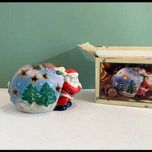 Santa-Tea light Candle Holder, Vintage Santa carrying Big Bag of Toys- NEW